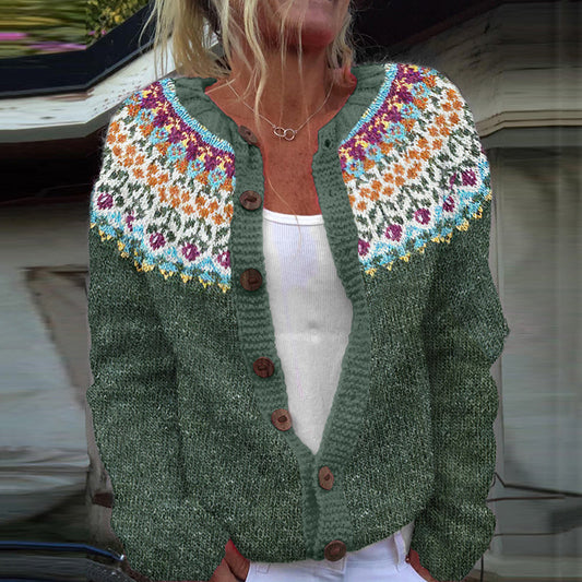 Vintage Icelandic Pattern Cozy Button Sweater elevenforest