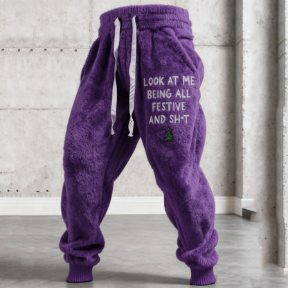 Comstylish Men's Funny Slogan Plush Casual Pants