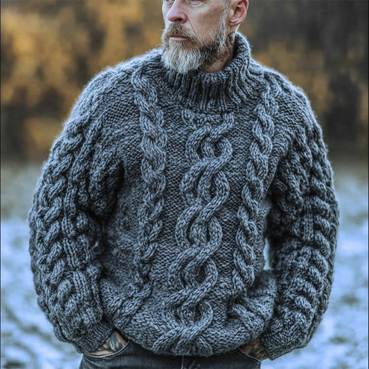 Men's Retro Island Jacquard Chunky Turtleneck Sweater artswardrobe