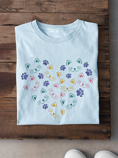 Cute Cat Embroidery Pattern Casual Cotton Short Sleeve T-Shirt elevenforest