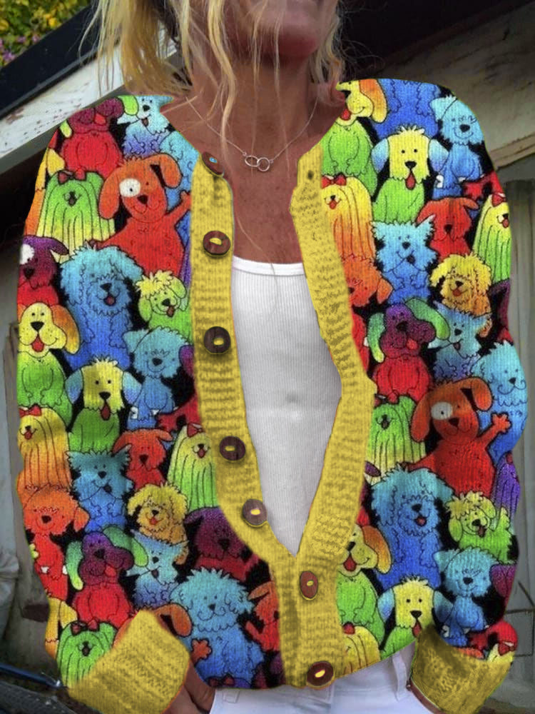 Comstylish Rainbow Dogs Pattern Sweater Cardigan