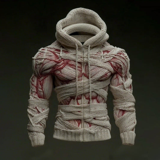 Men's Vintage Halloween Bandage Art Cozy Casual Zipper Up Hooded Sweater artswardrobe