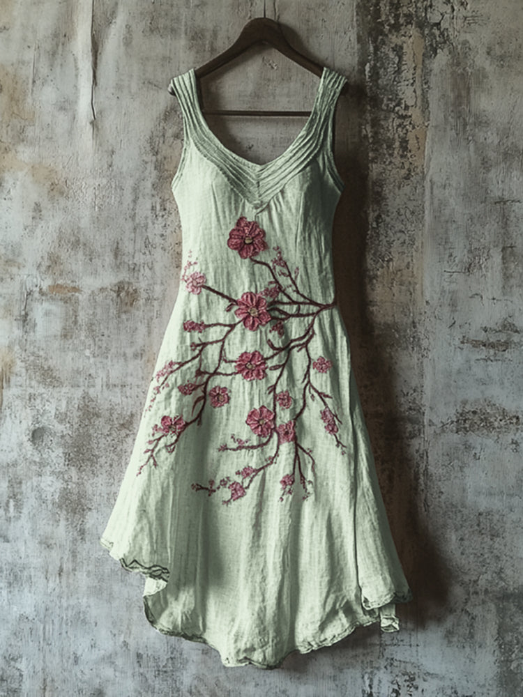 Vintage Celtic Knot With Cherry Blossoms Pattern Linen Tank Dress artswardrobe