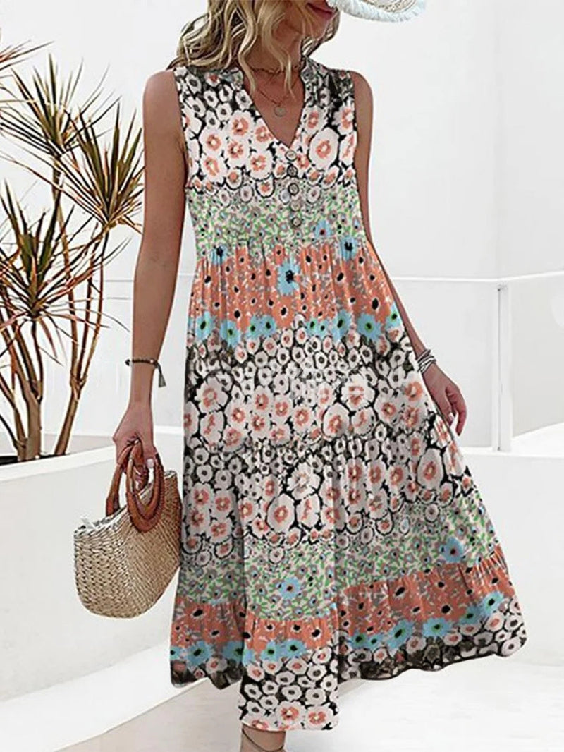 LM | Boho Floral Sleeveless Maxi Dress