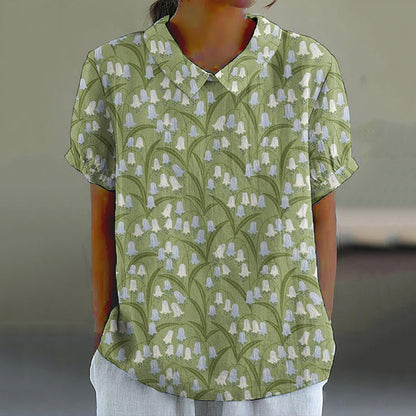 Comstylish Women's Convallaria Majalis Floral Lapel Shirt