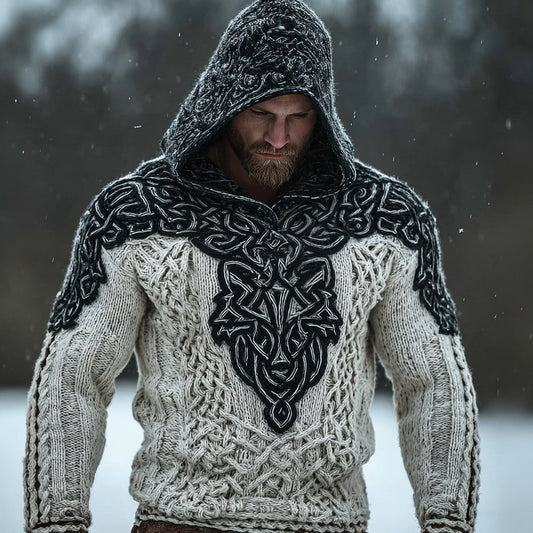 Men's Viking Inspired Celtic Wolf Cozy Hooded Sweater artswardrobe
