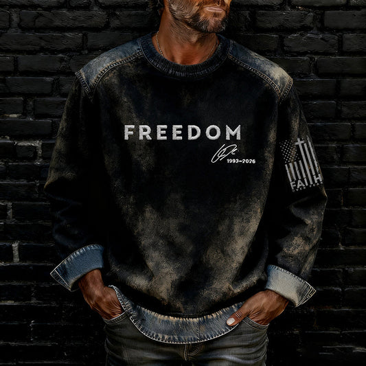 Comstylish Men's Retro Freedom And Faith Over Fear Art Crew Neck Casual Sweatshirt