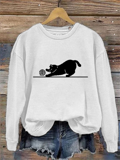 Comstylish Women's Casual Funny Black Cat Print Sweatshirt