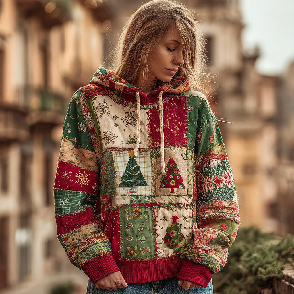 Comstylish Women's Christmas Patchwork Casual Hoodie