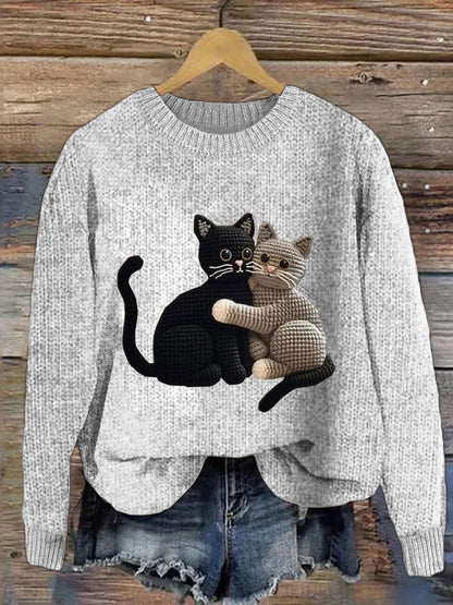 Comstylish Women's Cute Pet Cat Embroidery Printed Sweater