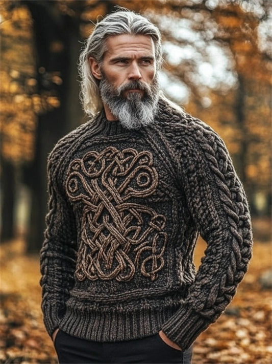 Men's Viking Tree Of Life Inspired Celtic Chunky Sweater artswardrobe