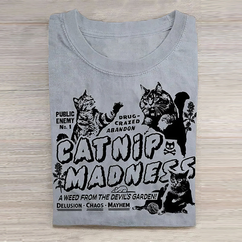 Funny Cat Round Print Neck Short Sleeve T-Shirt elevenforest
