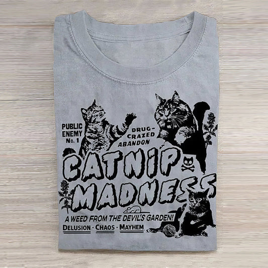 Funny Cat Round Print Neck Short Sleeve T-Shirt elevenforest