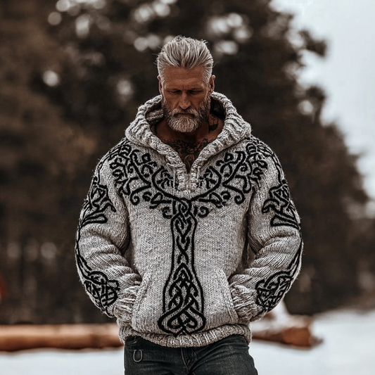 Viking Retro Men's Winter Warm Hooded Knitted Sweater artswardrobe