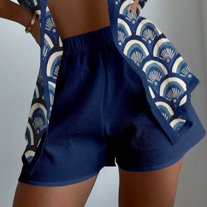 Women's Retro Art Fan Print Two-piece Set artswardrobe