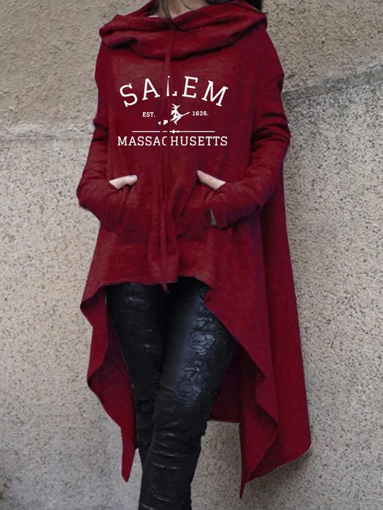 Comstylish Women's Salem Massachusetts Printed Irregular Long Sleeve Sweatshirt