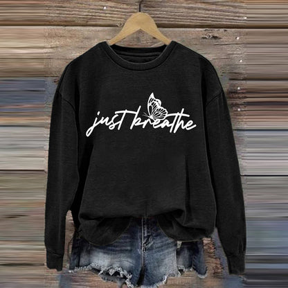 Comstylish Women's Just Breathe Print Round Neck Sweatshirt