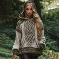 Women's Irish Celtic Knotted Jacquard Pocket Hooded Sweater artswardrobe