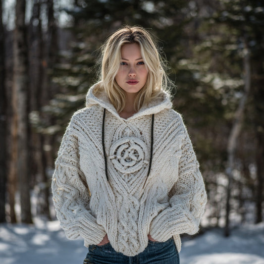 Women's Viking Celtic Knot Knit Hooded Sweater artswardrobe