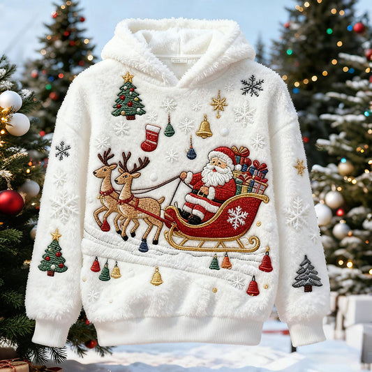 Comstylish Fun Santa Claus And Reindeer Pattern Men's Flannel Hoodie