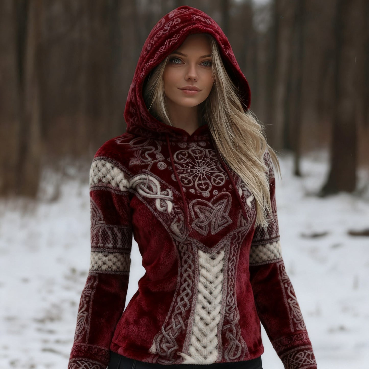 Comstylish Women's Vintage Viking Celtic Knot Vigvihil Rune Plush Hoodie