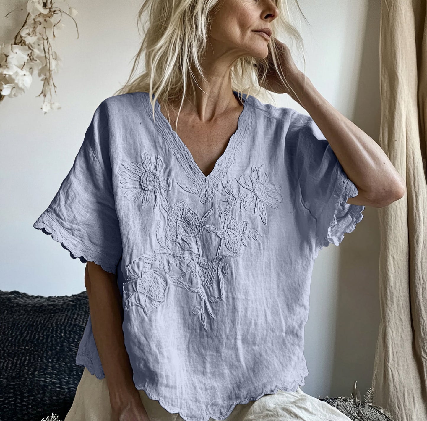Vintage Floral Art Cotton Linen Comfy Shirt artswardrobe