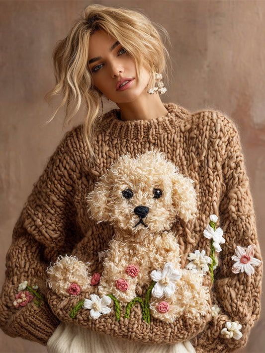 Plush Puppy Women's Chunky Knit Twist Crew Neck Sweater artswardrobe