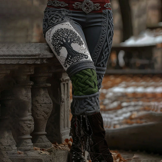 Vintage Viking Tree Of Life Celtic Color Block Art Cozy Casual Leggings artswardrobe
