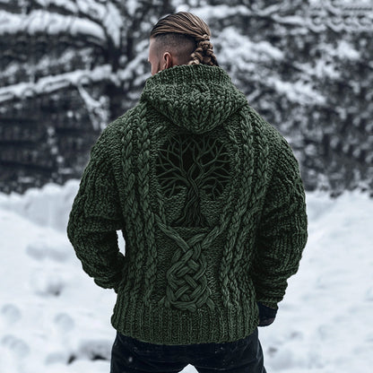 Men's Viking Tribal Tree Of Life Celtic Chunky Knit Hooded Sweater elevenforest