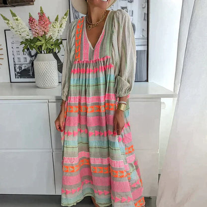LM | Long-sleeved maxi dress with V-neckline