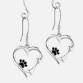 Silver Drop Earrings With Heart & Paw Design