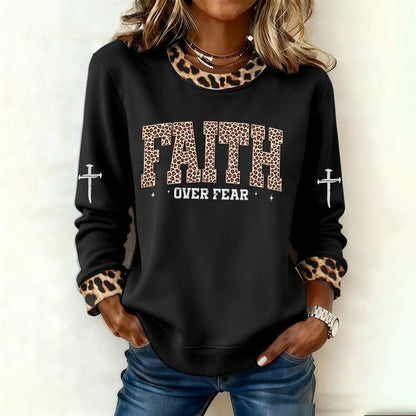 Comstylish Women's Faith Print Crew Neck Casual Sweatshirt