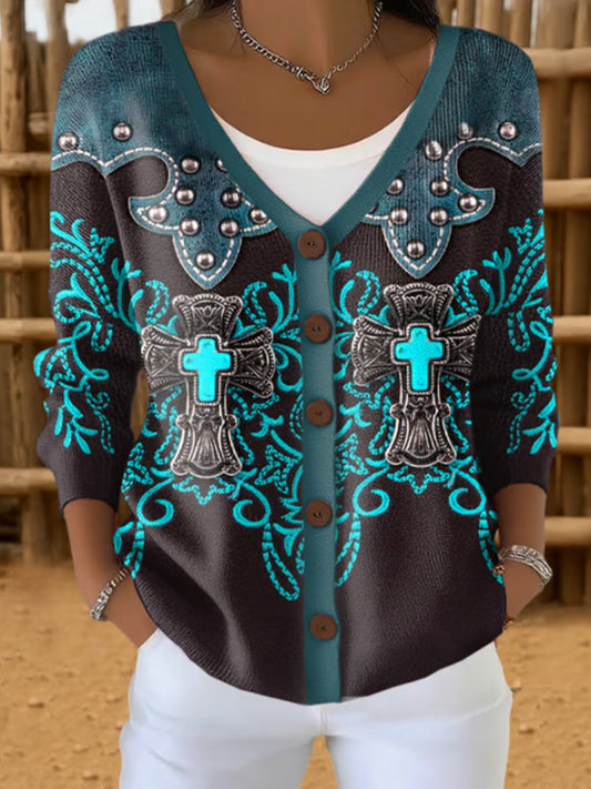 Women's Retro Western Vintage Graphic Print Cardigan artswardrobe