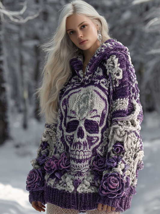 Halloween Skeleton Element Viking Style Women's Hooded Pullover Knit Sweater artswardrobe