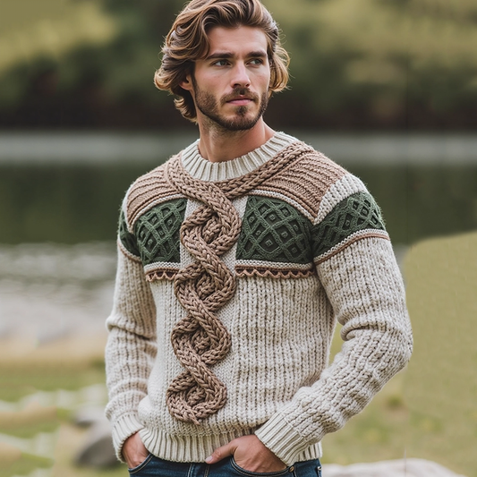 Men's Ireland Jacquard Cozy Pullover Aran Sweater artswardrobe