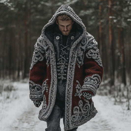 Men's Viking Celtic Knot Contrast Cozy Midi Cardigan Sweater artswardrobe
