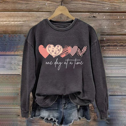 Comstylish Women's One Day At A Time Print Round Neck Sweatshirt