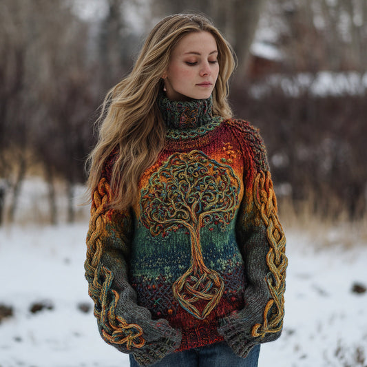 Vintage Tree Of Life Colorful Cozy Chunky Sweater artswardrobe
