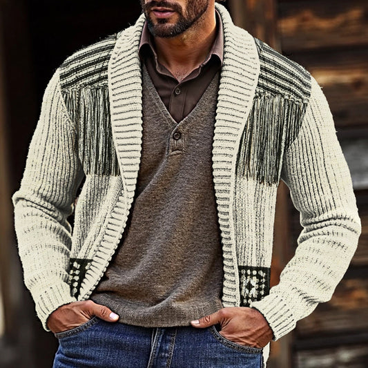 Men'S Vintage Tassels Knitted Jacquard Cozy Sweater Cardigan artswardrobe