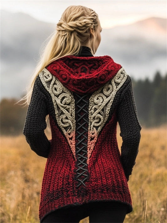 Tribal Gothic Laced Celtic Gradient Cozy Hooded Cardigan artswardrobe