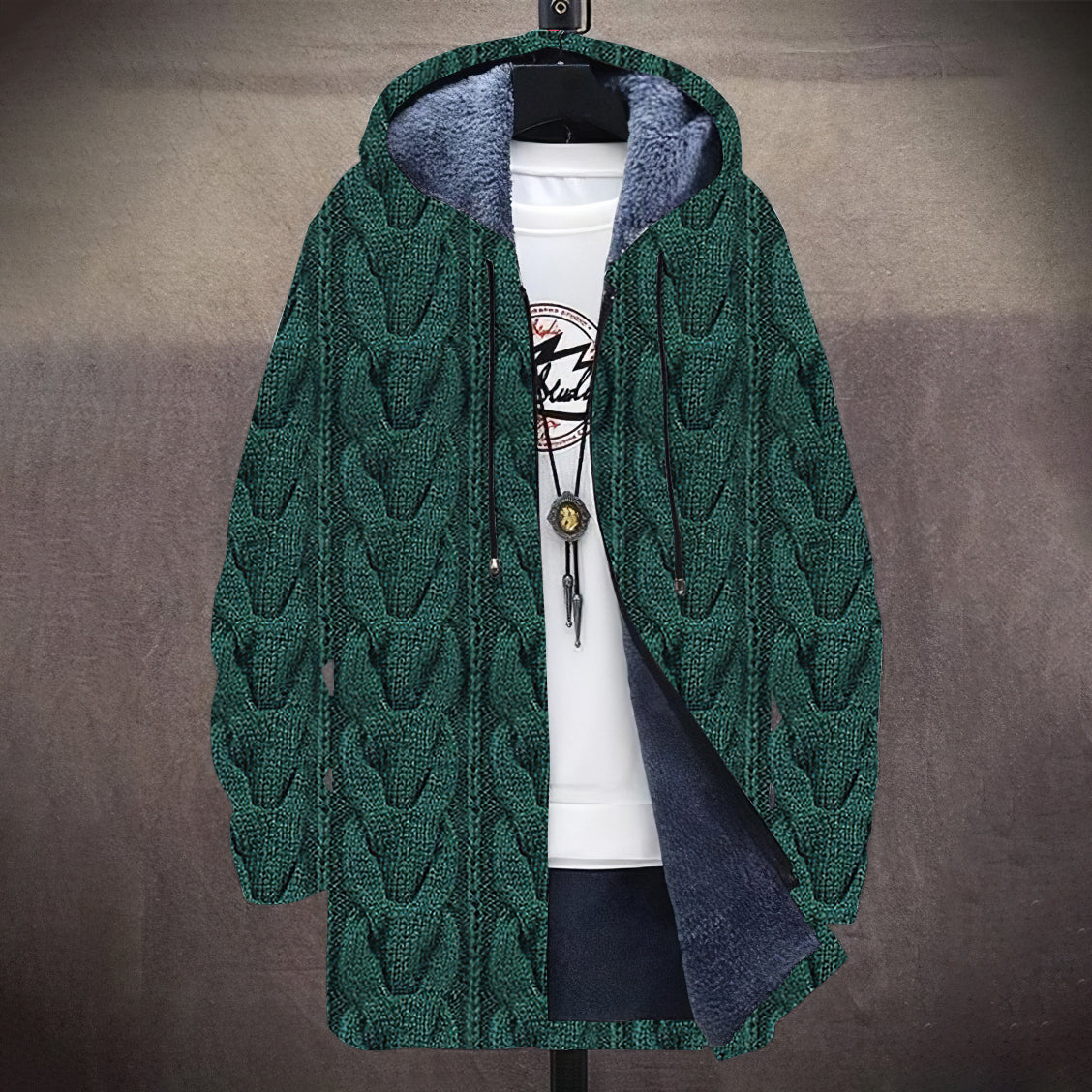 Men's Vintage Knitted Graphic Cozy Plush Hooded Coat artswardrobe