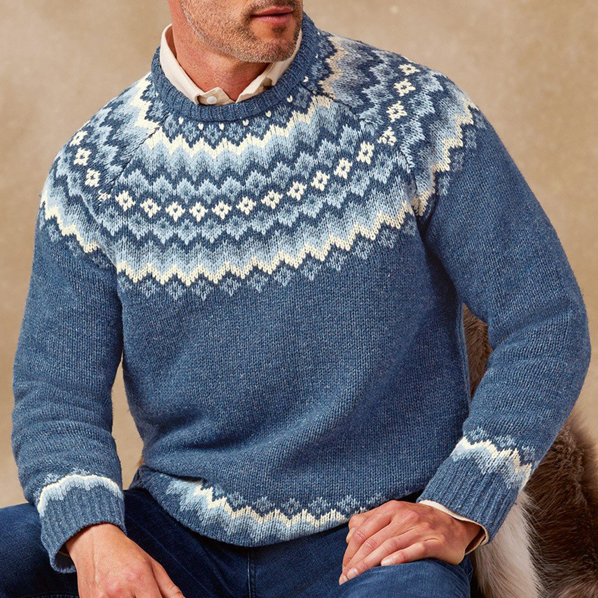 Vintage Lambswool Knit Jacquard Crew Neck Sweater（Unisex） elevenforest