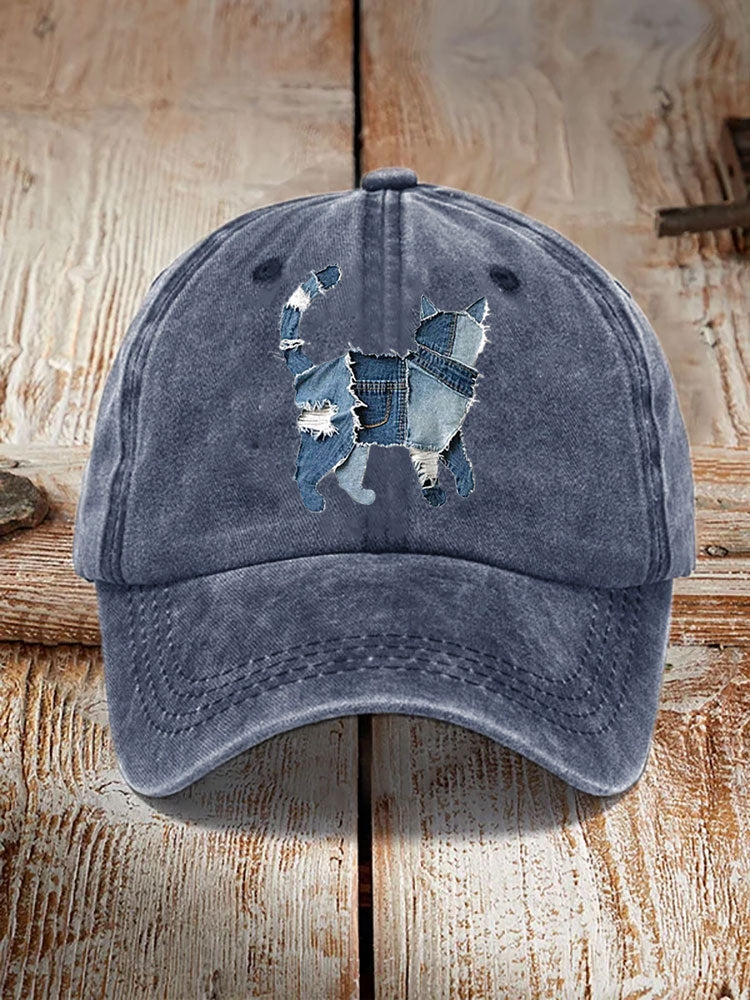 Unisex Funny Denim Cat Print Hats elevenforest