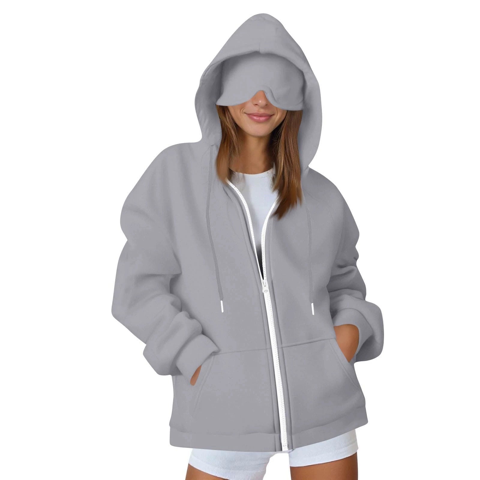 Comstylish Unisex Airplane Mode Travel Casual Cotton Blend Eye Mask Zipper Hoodie