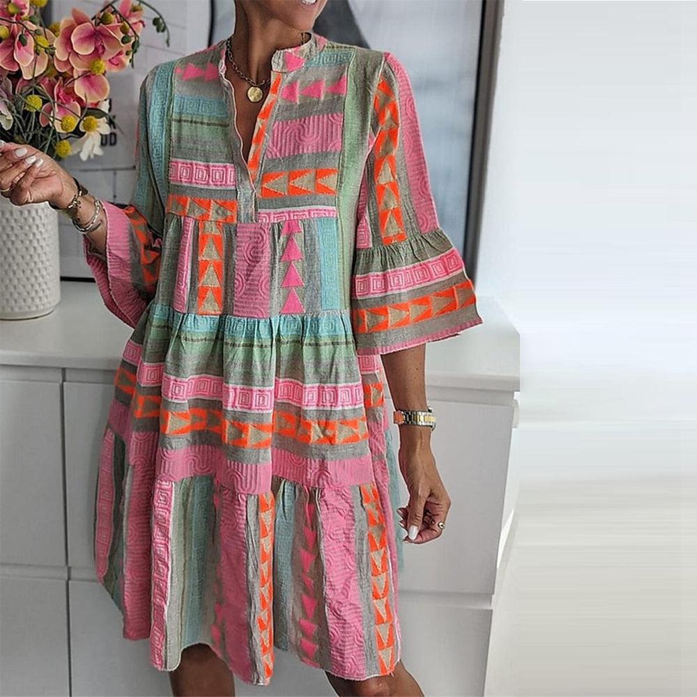 LM | Printed dress with V-neckline