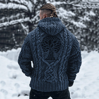 Men's Viking Tribal Tree Of Life Celtic Chunky Knit Hooded Sweater elevenforest
