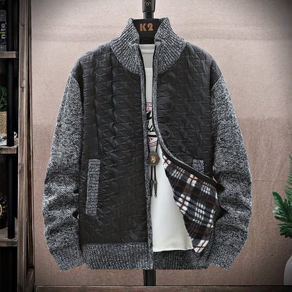 Men's Stand Collar Stitched Plush Cardigan elevenforest