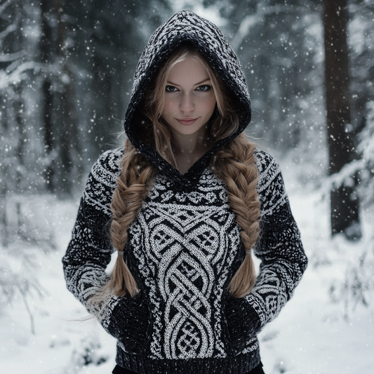 Women's Viking Totem Celtic Knot Vintage Pocket Hooded Sweater artswardrobe