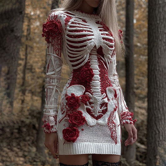 Bloody Roses Skeleton Art Bandages Knit Sweater Dress artswardrobe