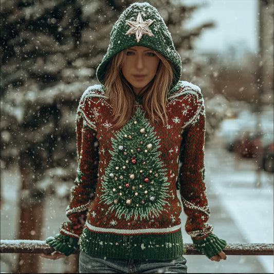 Women's Christmas Tree Element Color Matching Fun Hoodie Sweater artswardrobe